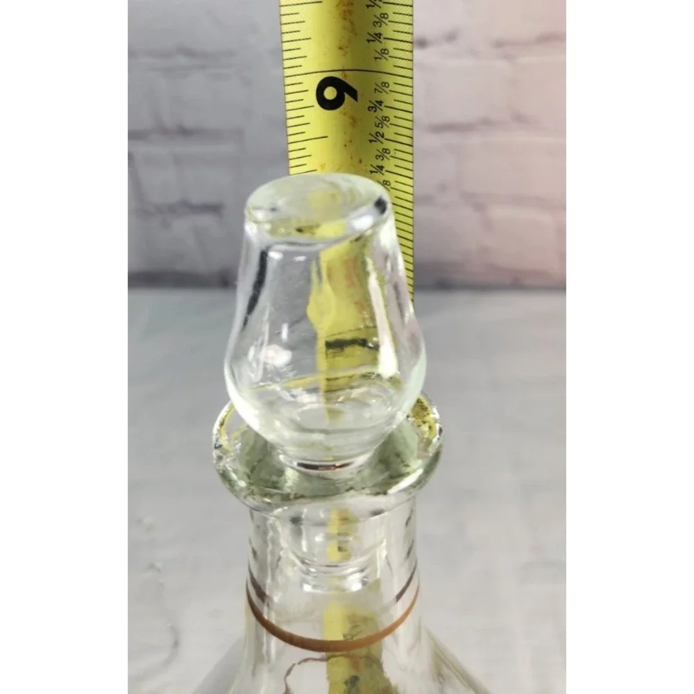 (2) Vtg Gold Rimmed Stampi Francolini Holly Etched Glass Decanters Made in Italy